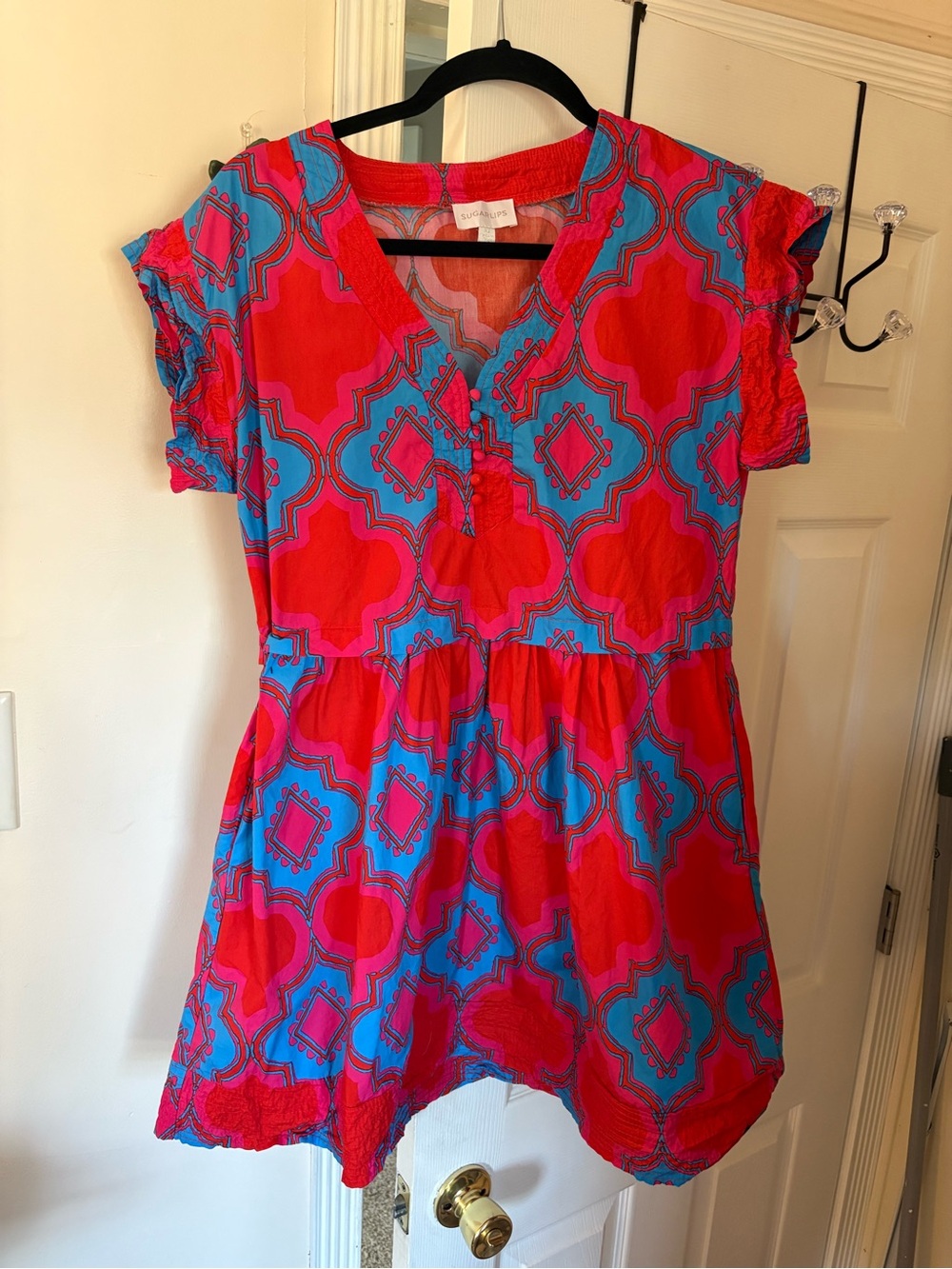 Sugarlips Bright Pink & red Geometric Mini Dress